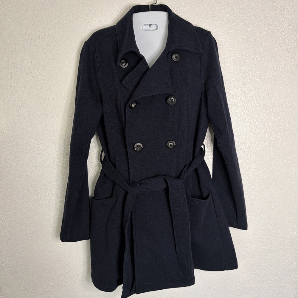Cabi Double Breast Button All Day Trench Coat Size Medium Navy Blue